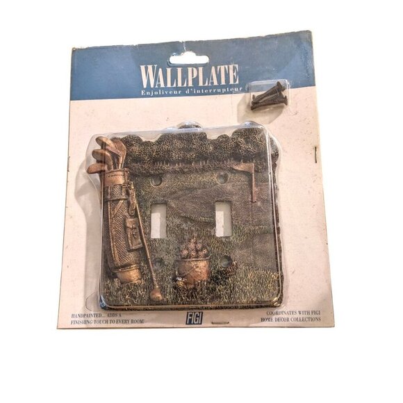Vintage 1999 FIGI Handpainted Double Light Switch Cover WallPlate Golf Bag Club - Picture 1 of 5